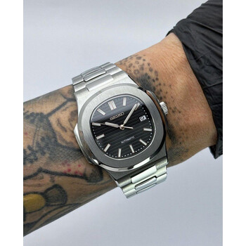 Custom Seiko Mod • Nautilus Black Dial w/ Rose Gold indices Silver • 40mm